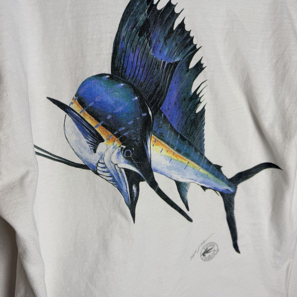 Vintage Marlin Sailfish Fishing Key West White T-Shirt Men's Large 93 V Cochran